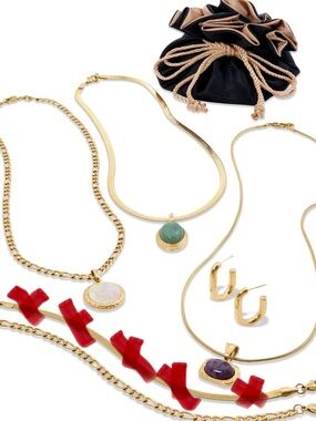NWOB SAVVY CIE JEWELS (8) pc. Gemstone & 18K Gold Plated Travel Set
